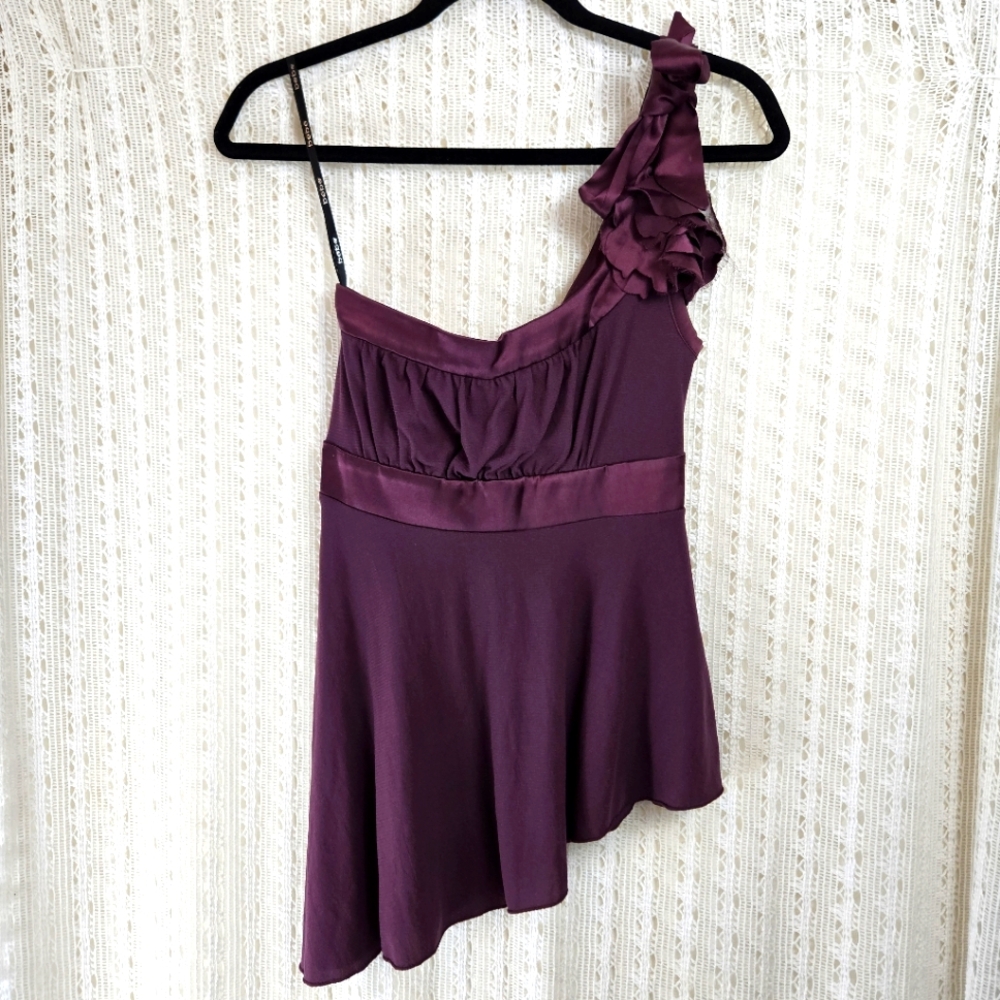 Bebe One Shoulder Silk Assymetrical Plum Top Size XS Vintage Y2K
